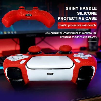 Red Glitter Anti-Slip Protective Silicone Cover Skin Grips Compatible with PS5/Slim/Pro Controller,8 PCS Thumb Grips Caps and 2 Grips Caps. (Glitter Red) - color: Red