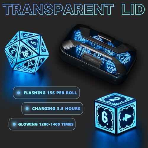 FONVGOGO DND Dice Set, Dungeons and Dragons Light Up Rechargeable LED Dice | D and D Glow in the Dark Dice with Charging Box for RPG Tabletop Games, DND Gifts for Ttrpg, Astral Shard Blue - color: Astral Shard Blue