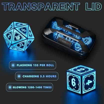 FONVGOGO DND Dice Set, Dungeons and Dragons Light Up Rechargeable LED Dice | D and D Glow in the Dark Dice with Charging Box for RPG Tabletop Games, DND Gifts for Ttrpg, Astral Shard Blue - color: Astral Shard Blue