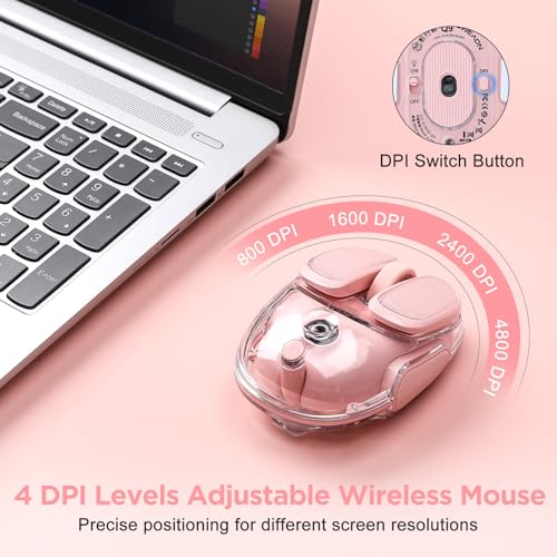 Q9 Wireless Computer Pink Mouse, 2.4GHz/Bluetooth Cute Mouse | Ergonomic Optical Transparent Mouse with RGB Lighting,Silent Clicks,4 DPI Adjustment Levels,Compatible With PC, Mac, Laptop - color: Pink