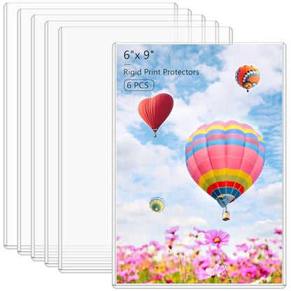 AKONEGE 6PCS 6" x 9" Rigid Print Protectors Clear Hard Plastic Large Card Sleeves for Jumbo Card, Top Loading Rigid Card Sheet Protectors for Postcards, Photos, Trading & Sports Cards - size: 6" x 9"