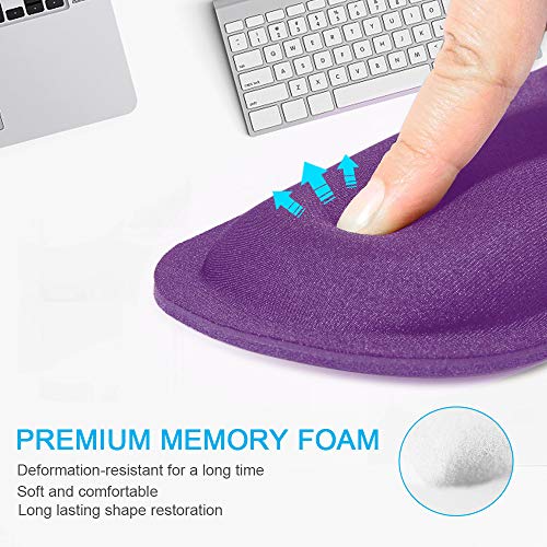 TECKNET 2 Pack Gaming Ergonomic Mouse Pad with Wrist Support Purple | Soft Memory Foam, Fast Rebound, Pain Relief，Waterproof Surface, Non-slip Base - color: PURPLE