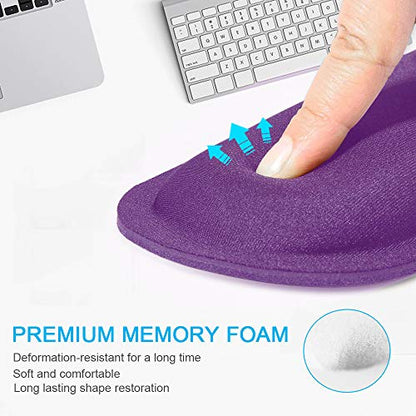 TECKNET 2 Pack Gaming Ergonomic Mouse Pad with Wrist Support Purple | Soft Memory Foam, Fast Rebound, Pain Relief，Waterproof Surface, Non-slip Base - color: PURPLE