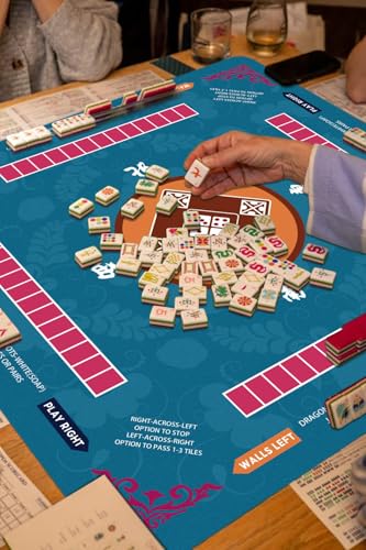 Mahjong Mat for Table, 31.5x31.5Inch American Mahjongg Table Mat (Blue3) | Anti-Wrinkle&Foldable Neoprene Mahjongg Travel Mat for Table with Learning Rule, Anti-Slip Noise Reduction Includes Carry Bag - color: Turquoise Blue