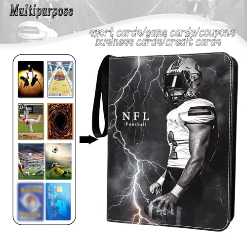 Football Card Binder 900 Pockets, Trading Card Binder 9 Pocket with 50 Removable Sleeves Fits 900 Sport Cards, 3 Ring Card Holder Binder with Zipper, Collector Storage Album - size: 900 Pockets Football