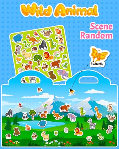 Walenced Reusable Sticker Book for Toddlers, Travel Stickers for Kids, Toddler Craft Activities Toys, Birthday Gifts for Boys & Girls - style: Animal