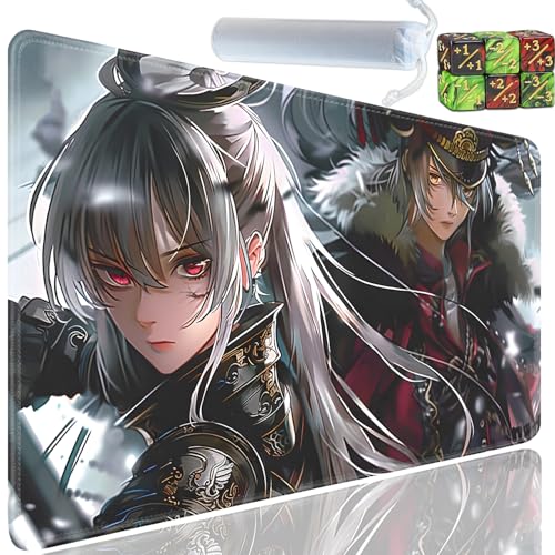 Playmat for MTG, 24x14 Inches Playmats, for TCG and CCG Trading Card Game Mat, Non-Slip Rubber for MTG Playmats with A Storage Bag and 6 Dice Set, Anime Girls Pattern - color: Yu-Playmat-1-A11