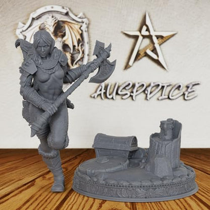 DND Minis for Miniature Game & Fantasy Role Playing - Tabletop Unpainted Miniatures for Dungeon Masters, 28mm Scale TTRPG Accessory Figure with Scenic Base - Angry Barbarian (AS212)