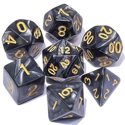 CiaraQ 7pcs Polyhedral Dice Set for Dungeon and Dragons MTG Table Games | Acrylic RPG Dice for D&D with Black Velvet Bag – Black Pearl / Iridescent Black – Standard Size – Ages 14+ - color: Black