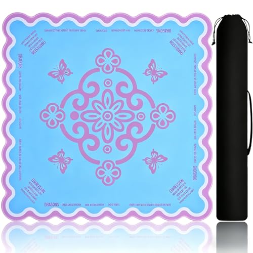 Neoprene Mahjong Mat for Table, 32 x 32 Inch Square Mahjong Table Mat with Carrying Bag, Non Slip Rubber Backing, Noise Reducing Game Mat for American Mahjong, Dominoes, Cards, Board Games (Blue) - color: Blue