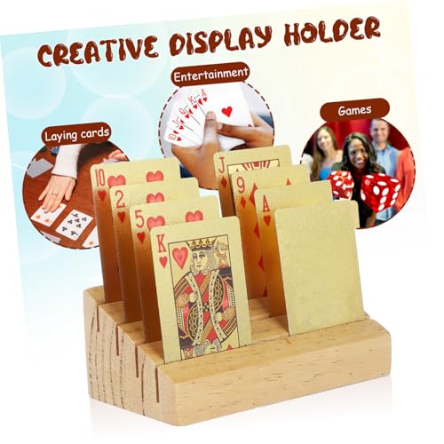 Toddmomy Wooden Playing Card Holder Sloped Tabletop Display Stand for Game Cards Rustic Design with Multiple Slots for Easy Access and Organization for