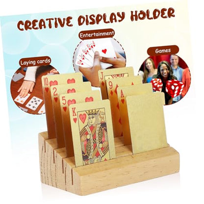 Toddmomy Wooden Playing Card Holder Sloped Tabletop Display Stand for Game Cards Rustic Design with Multiple Slots for Easy Access and Organization for