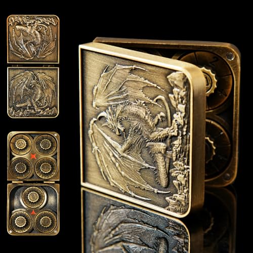7 in 1 Metal DND Dice Set Spinner dice subitable for Dungeons & Dragons in Magnetic Iron Box（Gold） - color: Openable-gold