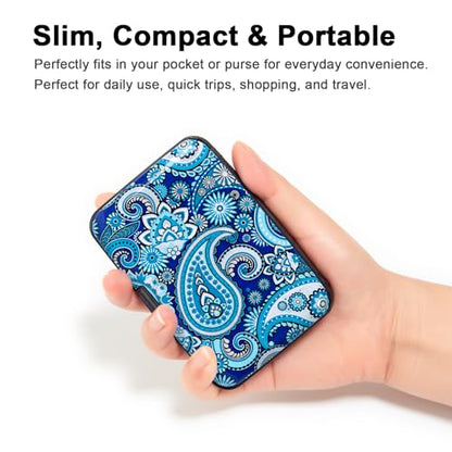 Credit Card Holder Small RFID Blocking Wallet Business Metal Slim Mini Aluminum Hard Case for Women Men - color: Floral Paisley Pattern
