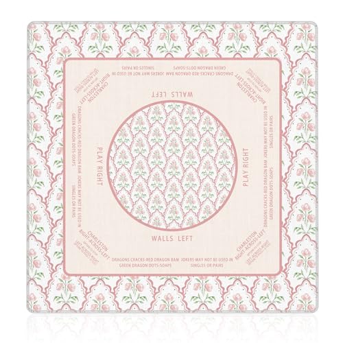 Pink and Green Floral Mahjong Mat 31.5"x31.5", Grandmillennial Flower Non-Slip Noise Reduction Gaming Mat for American Mahjong Poker Card Board Games Dominoes - color: Pink and Green Fower