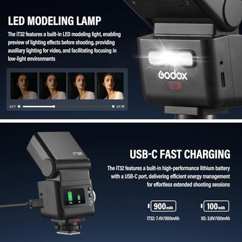 Godox IT32 TTL Mini Flash with X5S Trigger for Sony Camera | 2-in-1 Magnetic Hot Shoe & Flash Trigger Kit, 2.4G HSS GN18 Speedlight, Colorful Touch Screen, LED Modeling Lamp & Diffuser