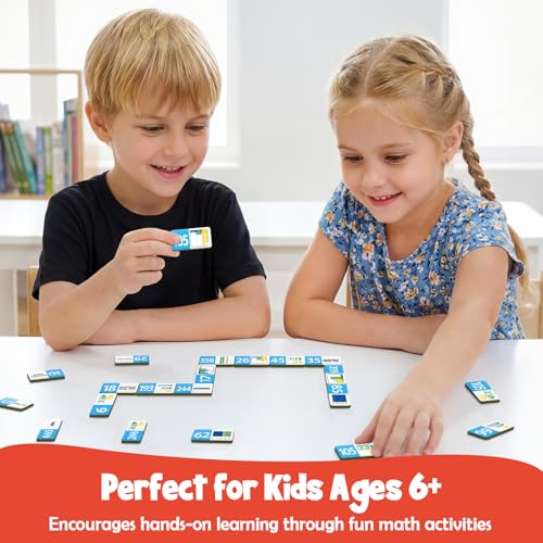 Kasfalci Place Value Dominoes Set Flash Cards, Back to School Supplies, 50 PCS Math Learning Games for Kids, Montessori Counting Toys, Preschool Kindergarten Classroom Must Haves - style: Place Value