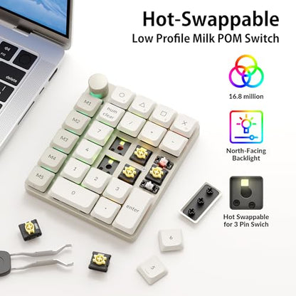 Keychron K0 Max QMK Wireless Custom Number Low-Profile RGB Backlit (Hot-Swappable) Banana Switch Keypad, 2.4 GHz & Bluetooth 5.3 Connection, 1000Hz Polling Rate - Retro Version - color: Banana Switch, size: Retro