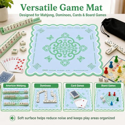 Neoprene Mahjong Mat for Table, 32 x 32 Inch Square Mahjong Table Mat with Carrying Bag, Non Slip Rubber Backing, Noise Reducing Game Mat for American Mahjong, Dominoes, Cards, Board Games (Green) - color: Green
