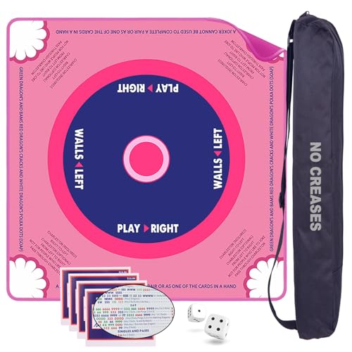 ARELUX Mahjong Mat with Carrying Bag - 32"x32" Non-Slip Noise Reducing Table with 4 Mahjong Rules Cards 2025 Cover for American Mahjong, Poker, Card & Board Games, Premium Gaming Mat