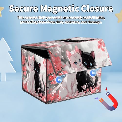 for MTG Commander Deck Box,Card Deck Box for Trading Yugioh MTG,Fits 100 Double Sleeved Cards,PU Leather Strong Magnet Case for Magic Commander TCG CCG,Pink Flower Cat - color: Pink Flower Cat