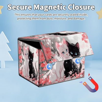 for MTG Commander Deck Box,Card Deck Box for Trading Yugioh MTG,Fits 100 Double Sleeved Cards,PU Leather Strong Magnet Case for Magic Commander TCG CCG,Pink Flower Cat - color: Pink Flower Cat