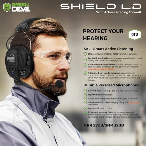 GREEN DEVIL Electronic Bluetooth Hearing Ear Protection Headphones With Boom Microphones 27dB Noise Cancelling Earmuffs - color: Grey