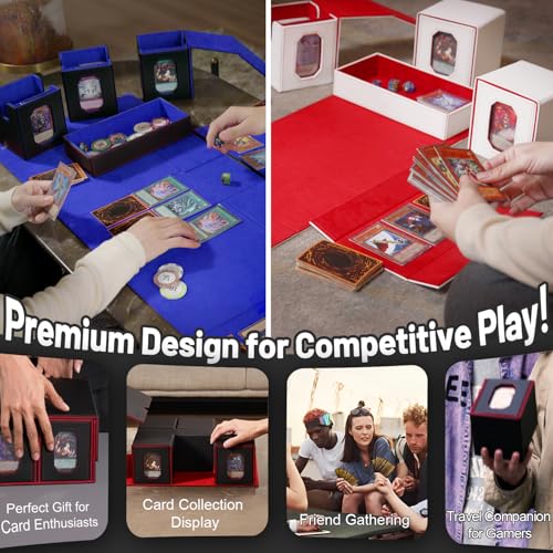 Trading Card Storage Box with Commander Display for MTG, TCG, Sports Cards, 5-in-1 Card Deck Box, Holds 450+ Double-Sleeved Cards, 4 Individual Deck Cases with Covers, Dice Tray & Magnetic Holders - color: Black & Grey