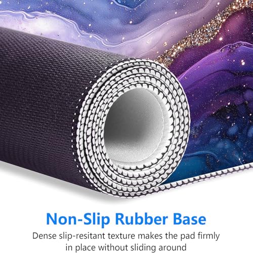 Marble Mouse Pad Fantasy Ink Painting Purple Blue Glitter Large Gaming Mouse Mat with Stitched Edges,Non-Slip Waterproof Rubber Base Mouse Mat Office Computer Keyboard Laptop Home 31.5"x11.8" - color: Marble, size: 31.5" x 11.8"