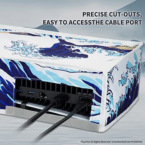 PlayVital Nylon Horizontal Dust Cover for ps5, Soft Neat Lining Dust Guard, Anti Scratch Waterproof Cover Sleeve for ps5 Console Digital Edition & Disc Edition - The Great Wave - color: The Great Wave