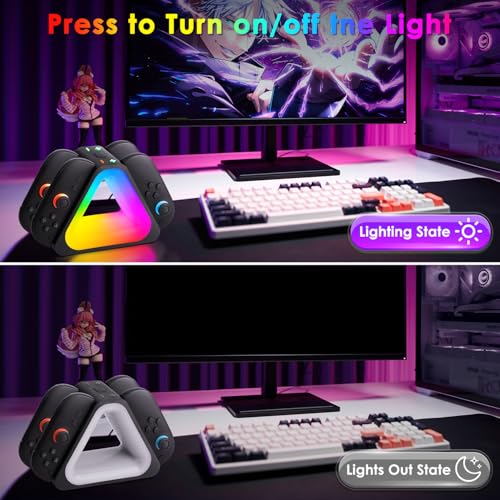 Switch 2 Controller Charging Dock RGB Light for 4 Joy-Cons | Ergonomic magnetic station offers fast USB-C charging with vivid RGB lighting effects