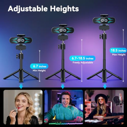 EMEET C60E Dual 4K Webcam for Streaming with Tripod, Wide-Angle & Telephoto | Max 11X Hybrid Zoom & PDAF Autofocus, Remote Control, RGB Lighting, 2 Mics, Plug & Play USB Webcam for PC & Mac - style: Dual-Camera w/ Tripod