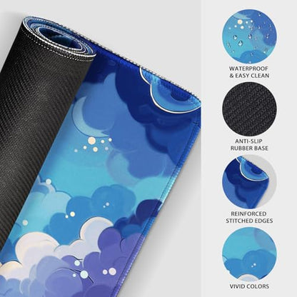 Blue Nebula Aesthetic Large Gaming Mouse Pad Desk Mat 31.5"x15.7" | Extended Mousepad, Non-Slip Rubber Base , Stitched Edges, for Computer/Laptop/Office/Home - color: Blue Nebula