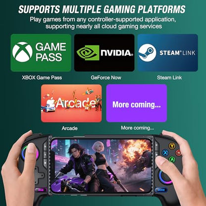 Wireless Mobile Game Controller for iPhone & Android – Hall Effect Joystick & Triggers, Programmable Back Buttons, Phone Case Support, Compatible with Steam Link, Xbox Game Pass, CODM, Roblox, Minecraft & Native Controller Games - color: Black