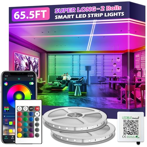 65.5FT Led Strip Lights,Long Smart Led Light Strips Music Sync 5050 RGB Color Changing Rope Lights,Bluetooth APP/IR Remote/Switch Box Control Led Lights for Bedroom,Home Decoration,Party,Festival - size: 65.6FT