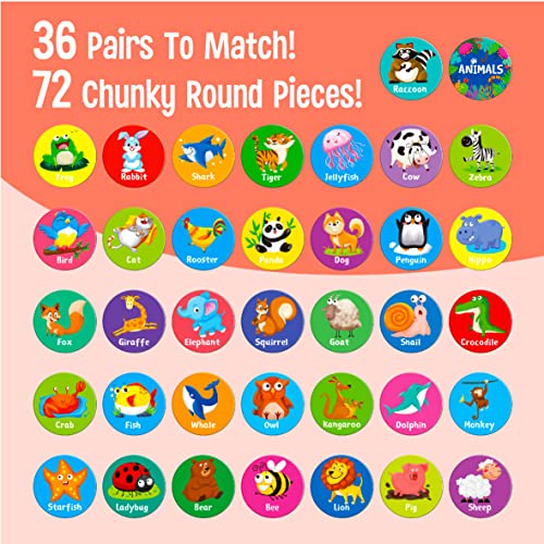 SpriteGru Memory Matching Game, 72 PCS Animal Matching Cards for Toddlers 36 Pairs Memory Cards for Preschool 4 5 6 Years Old - style: Animal Theme
