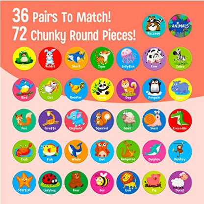 SpriteGru Memory Matching Game, 72 PCS Animal Matching Cards for Toddlers 36 Pairs Memory Cards for Preschool 4 5 6 Years Old - style: Animal Theme