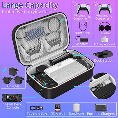 Mooroer Steam Deck Case, 2024 Upgrade Steam Deck Carrying Case, Large Capacity Storage, Built-in AC Adapter Charger Storage, Black