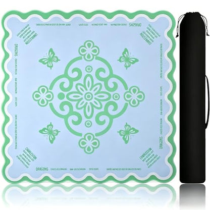 Neoprene Mahjong Mat for Table, 32 x 32 Inch Square Mahjong Table Mat with Carrying Bag, Non Slip Rubber Backing, Noise Reducing Game Mat for American Mahjong, Dominoes, Cards, Board Games (Green) - color: Green