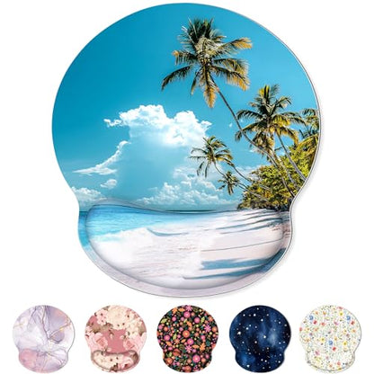 KONVINIT Ergonomic Mouse Pad with Wrist Rest, Small Mousepad with Non-Slip Rubber Base and Smooth Surface, Beach Mouse Pads for Desk, Office Desk Accessories - color: Beach