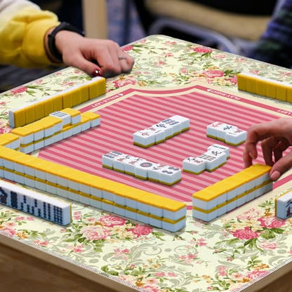 Preppy Hot Pink Striped Mahjong Mat 31.5"x31.5", Grandmillennial Rose Floral Non-Slip Noise Reduction Gaming Mat for American Mahjong Poker Card Board Games Dominoes - color: Preppy Hot Pink Striped