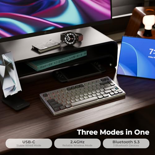 OOCTPK Mechanical Keyboard, Chilkey ND75 LP Wireless Gaming Keyboard with LCD Screen, Bluetooth 5.3/2.4G/USB-C, Hot Swappable Per-Key RGB Custom, Thin Front, Wrist Rest, Full-Aluminum, PC/Mac Support - color: Silver