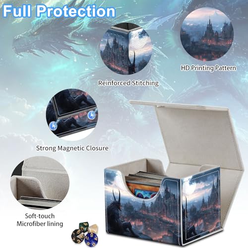 Monster Overlooking City Deck Box for MTG Commander | Holds 100+ Double-Sleeved Cards | Strong Magnetic TCG Card Case for Collectible Games - color: Monster Overlooking City
