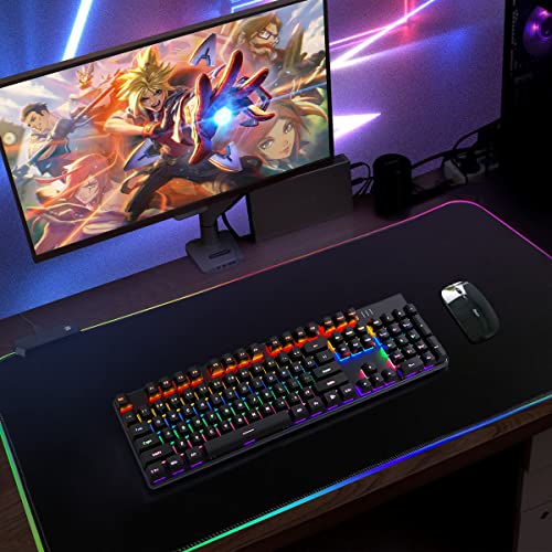 Qisan RGB Large Gaming Mouse Pad with Nonslip Base-31.5 x 11.8 Inch | Soft LED Extended Mousepad Keyboard Pad Desk Pad with Anti-Slip Rubber Base | Large Desk Mat for Keyboard and Mouse-RGB - color: Black | RGB