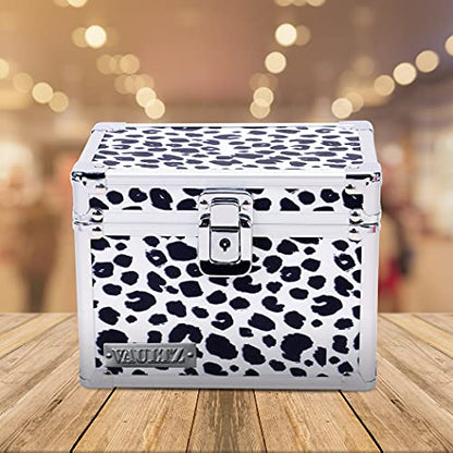 Vaultz Locking Index Card File with Flip Top, Holds 450 4x6 Cards, Black and White Leopard (VZ03974) - color: Black and White Leopard, size: 4 X 6 Inch