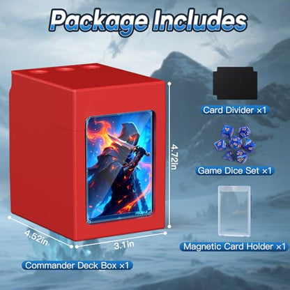 Proijeut Mtg Deck Box with Life Counter, Commander Deck Box Fits 100 Double-Sleeved Cards, Magic Card Storage Box with Commander Display & Dice Tray, Fit for MTG, TCG, CCG (Red) - color: Red