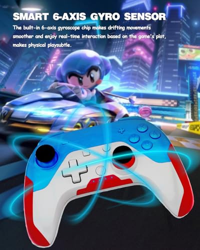 pedroshaw 2 Pack Wireless Controller Compatible With Switch/Lite/OLED/PC, Small Pro Controller With 6-Axis Gyro, Programe, Dual Vibration, Turbo, Share - Gift for Kids - color: Blue&Red
