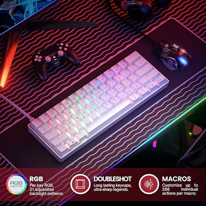 HK GAMING GK61HE 60% | Magnetic Mechanical Gaming Keyboard | Rapid Trigger 0.1mm Step | 61 Keys Multi Color RGB | 1kHz Polling Rate | PC/Mac Gamer | US Layout (White) - color: White