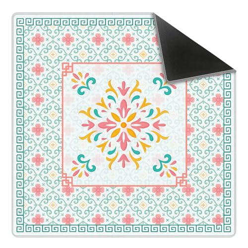 Turquoise Pink Chinoiserie Floral Mahjong Mat 31.5 x 31.5 in, Abstract Art Chinese Non-Slip Noise Reduction Gaming Mat for Table American Mahjong Poker Board Games Card Games Dominoes - color: Emerald Pink Abstract Floral Pattern Mahjong Mat