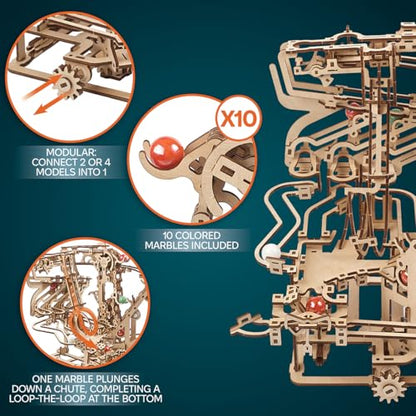 UGEARS Marble Run Chain Hoist 3D Wooden Puzzles for Adults - Wooden Model Kits for Adult Models for Adults to Build Mechanical Engineering Kit Brain Teaser, Hobby Set - color: Marble Run Chain Hoist